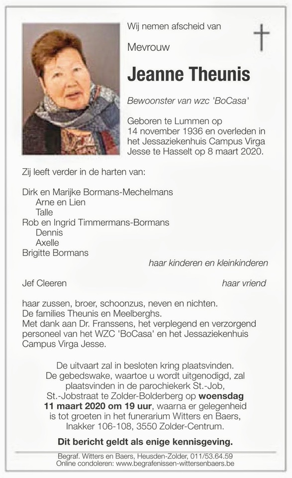 Bolderberg: Jeanne(ke) Theunis overleden