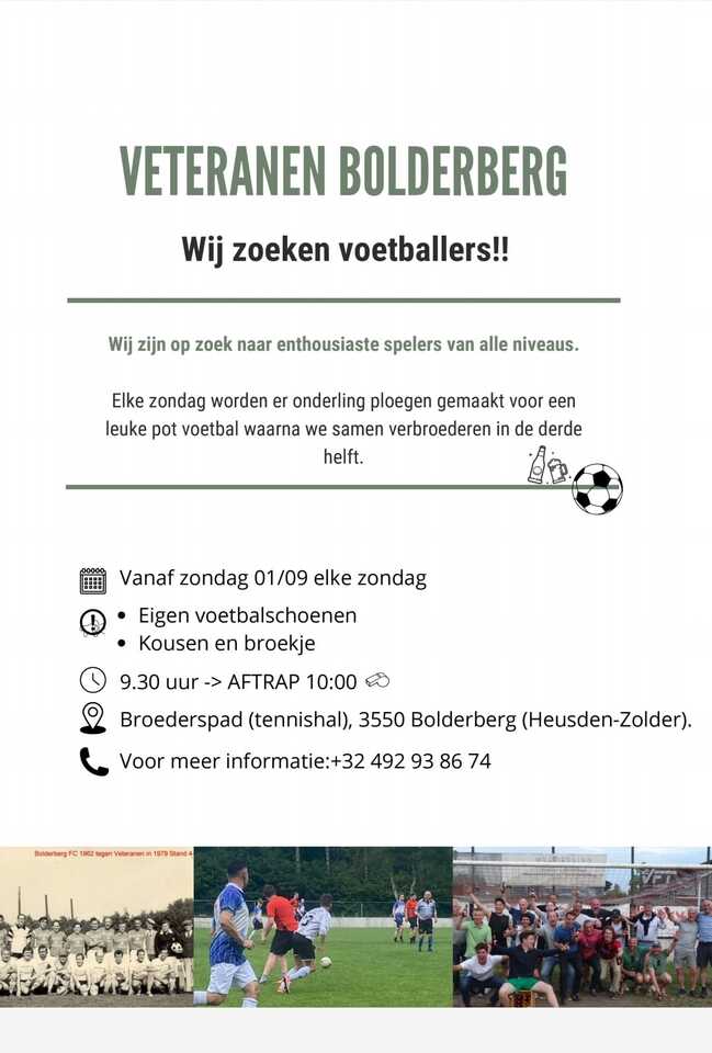 Veteranen Bolderberg zoekt extra voetballers